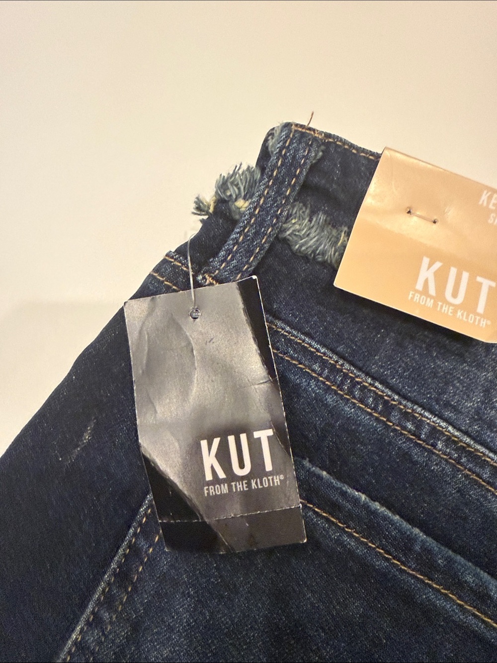 NWT KUT From The Kloth Kelly Denim Maxi Skirt Size 10 Raw Fringe Back High Slit - Picture 7 of 11